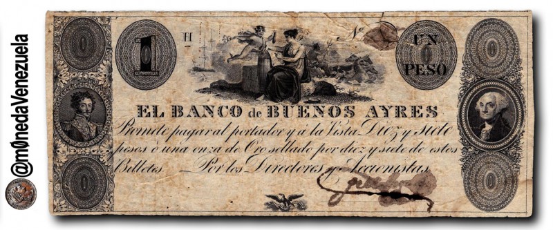 El Primer Billete en el Mundo con la efigie de Bolívar circuló en Argentina en 1827