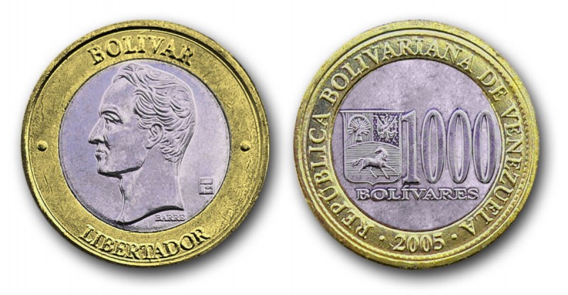 La Primera Moneda Bimetálica en el Mundo con la Efigie de Bolívar – Bs. 1000 del 2005