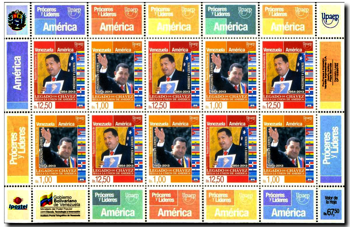 Filatelia. Emisión América UPAEP 2014 Proceres y Líderes – Hugo Chávez Frías