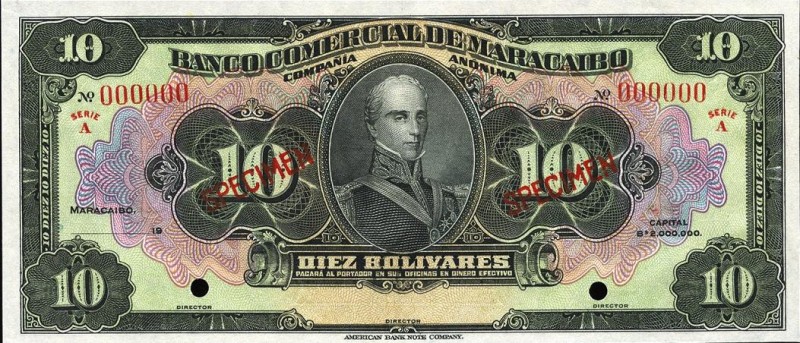 Billete 10 Bolívares de 1927 del Banco Comercial de Maracaibo
