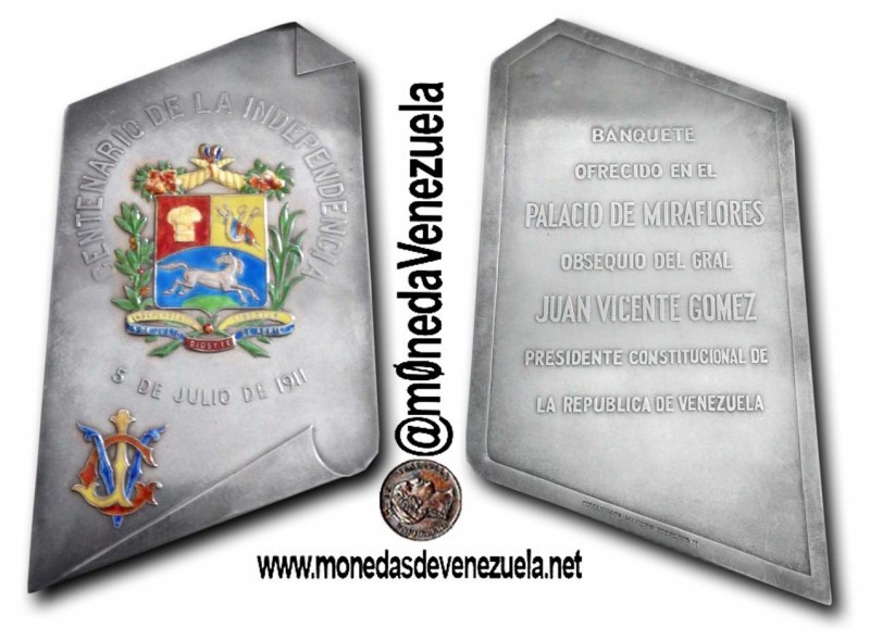 Medal Silver Placa Centenario De La Independencia Juan V. Gomez Venezuela 1911